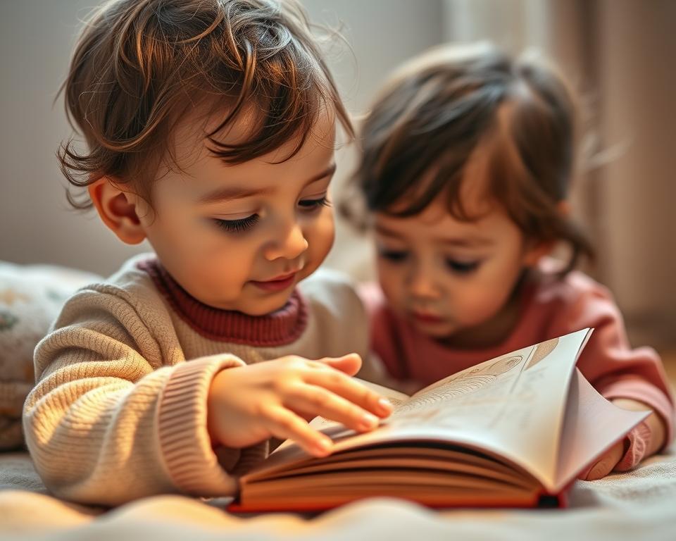 A warm, inviting scene showcasing the importance of touch in early childhood development. A young child, their face filled with wonder, gently caresses the soft, textured surface of a tactile reader. Soft, diffused lighting envelops the duo, creating an intimate, nurturing atmosphere. The reader's intricate patterns and materials invite exploration, stimulating the child's sense of touch and promoting sensory learning. The composition emphasizes the connection between the child and the tactile object, conveying the profound impact of tactile engagement on cognitive and emotional development. Captured with a Canon EOS R5 camera and a 50mm f/1.8 lens, the image exudes a sense of tenderness and the importance of touch in fostering a child's growth.