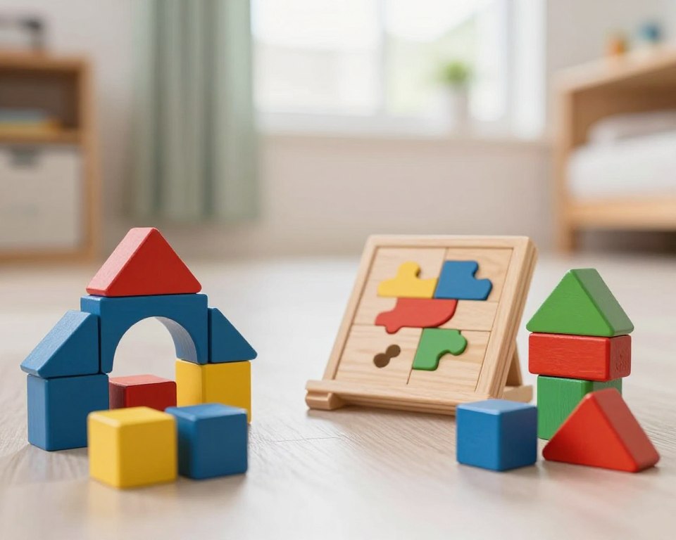 A beautifully arranged scene featuring a variety of colorful wooden toys designed to enhance problem-solving skills. In the foreground, showcase a set of vibrant wooden blocks of different shapes and sizes, some stacked creatively. In the middle ground, include a wooden puzzle with pieces partially assembled, highlighting the engagement aspect. The background should feature a softly blurred playroom setting, with natural light streaming in through a window, creating a warm and inviting atmosphere. Utilize a shallow depth of field to focus on the toys while the surroundings remain gently out of focus. The mood should be cheerful and encouraging, reflecting a sense of creativity and focus for children engaging with these toys. A beautifully arranged scene featuring a variety of colorful wooden toys designed to enhance problem-solving skills. In the foreground, showcase a set of vibrant wooden blocks of different shapes and sizes, some stacked creatively. In the middle ground, include a wooden puzzle with pieces partially assembled, highlighting the engagement aspect. The background should feature a softly blurred playroom setting, with natural light streaming in through a window, creating a warm and inviting atmosphere. Utilize a shallow depth of field to focus on the toys while the surroundings remain gently out of focus. The mood should be cheerful and encouraging, reflecting a sense of creativity and focus for children engaging with these toys.
